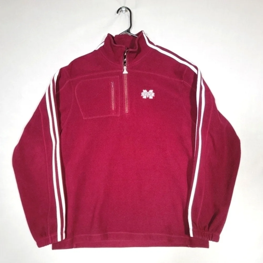Adidas Mississippi State Bulldogs 1/4 Zip Fleece Pullover 3 Stripe Sleeve Size M